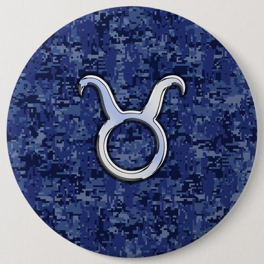 Taurus Zodiac Sign auf Navy Blue Digital Camouflag Button (Vorderseite)