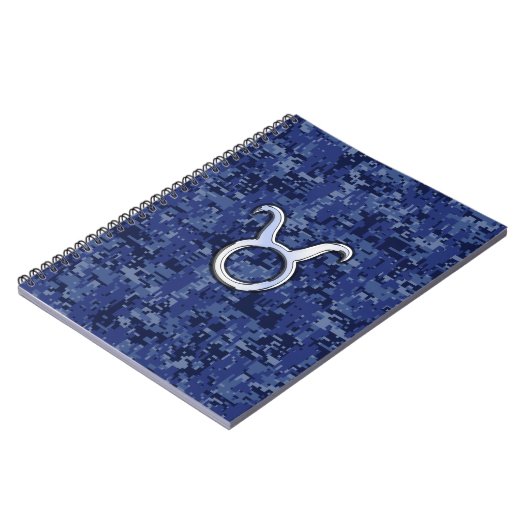Taurus Zodiac Sign auf Navy Blue Digital Camouflag Notizblock (Linke Seite)