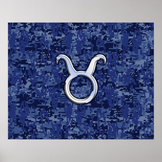 Taurus Zodiac Sign auf Navy Blue Digital Camouflag Poster (Vorne)