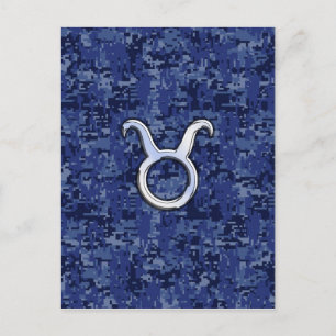 Taurus Zodiac Sign auf Navy Blue Digital Camouflag Postkarte