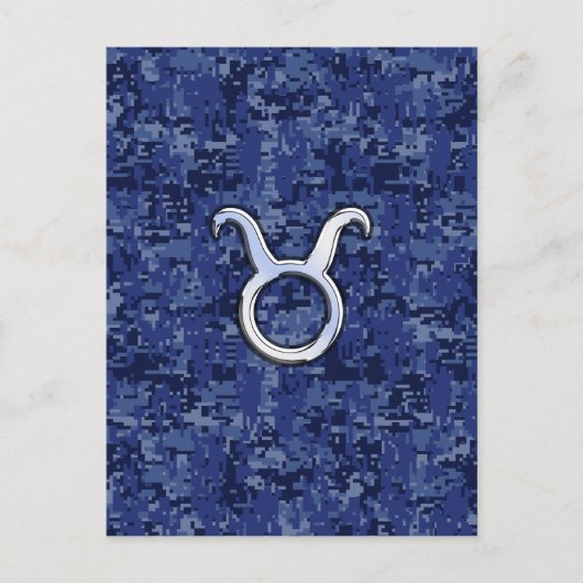 Taurus Zodiac Sign auf Navy Blue Digital Camouflag Postkarte (Vorderseite)