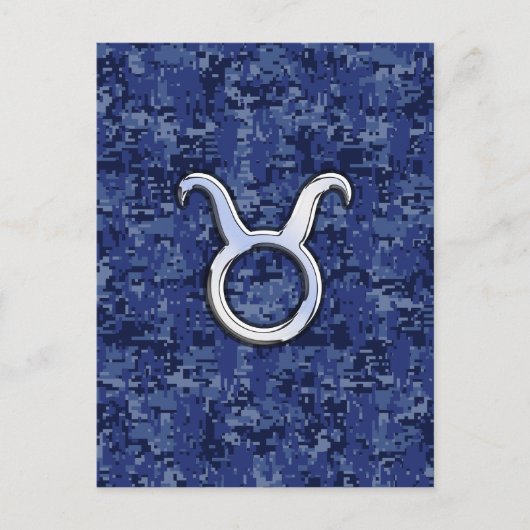 Taurus Zodiac Sign auf Navy Blue Digital Camouflag Postkarte (Vorderseite)