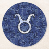 Taurus Zodiac Sign auf Navy Blue Digital Camouflag Runder Pappuntersetzer (Vorderseite)