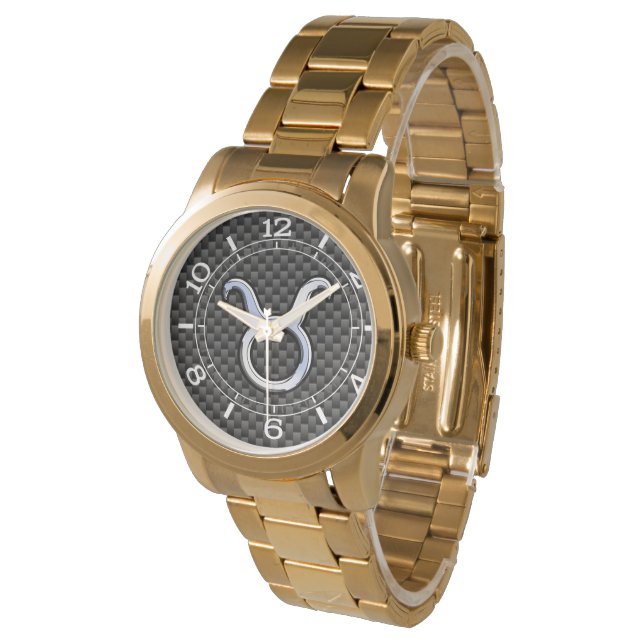 Taurus Zodiac Sign auf Racy Kohlenstoff Dial Armbanduhr (Schrägansicht)