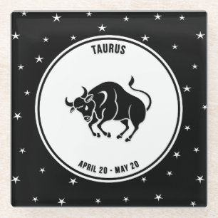 Taurus Zodiac Sign, Black & White Glass Untersetze Glasuntersetzer