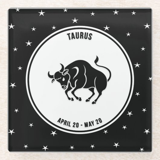 Taurus Zodiac Sign, Black & White Glass Untersetze Glasuntersetzer (Vorderseite)