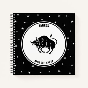 Taurus Zodiac Sign, Black & White Notebook Notizblock