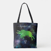 Taurus Zodiac Sign Cosmic Monogram Name Green Grau Tasche (Rückseite)