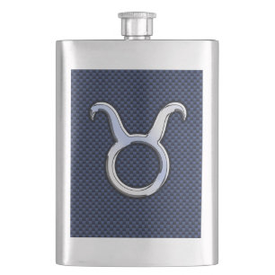Taurus Zodiac Sign Decor Navy Blue Carbon Fibre Flachmann