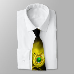 TAURUS ZODIAC SIGN,GELBE FRAKTAL ROSE IN SCHWARZ KRAWATTE