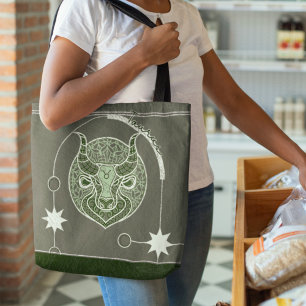 Taurus Zodiac Sign Green und White Mandala Tasche
