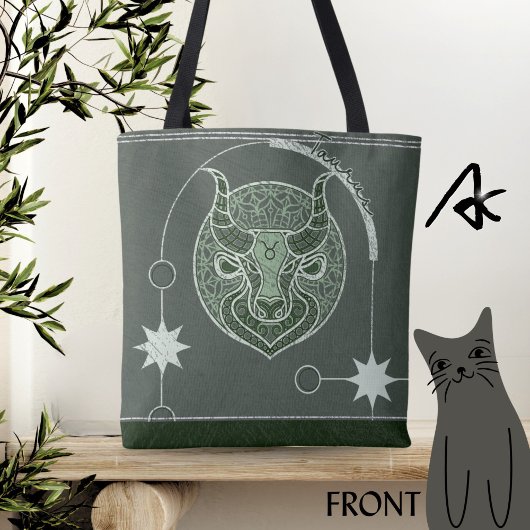 Taurus Zodiac Sign Green und White Mandala Tasche