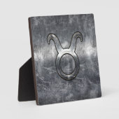 Taurus Zodiac Sign Grunge gestörter Silberstil Fotoplatte (Vorderseite)