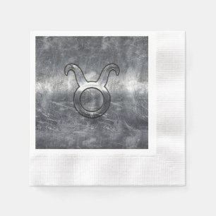 Taurus Zodiac Sign Grunge gestörter Silberstil Serviette