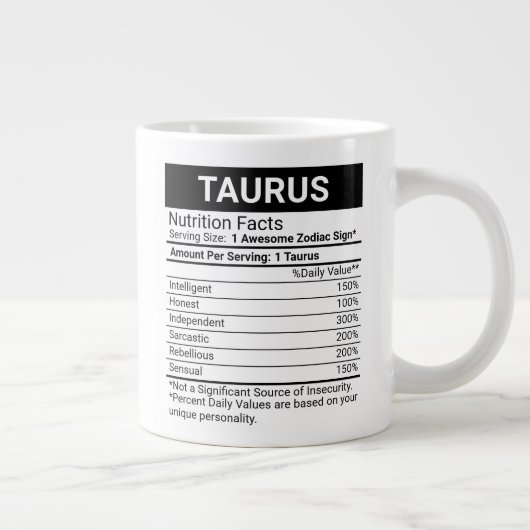 Taurus Zodiac Sign mit Nährwertangaben, Jumbo-Tasse (Rechts)