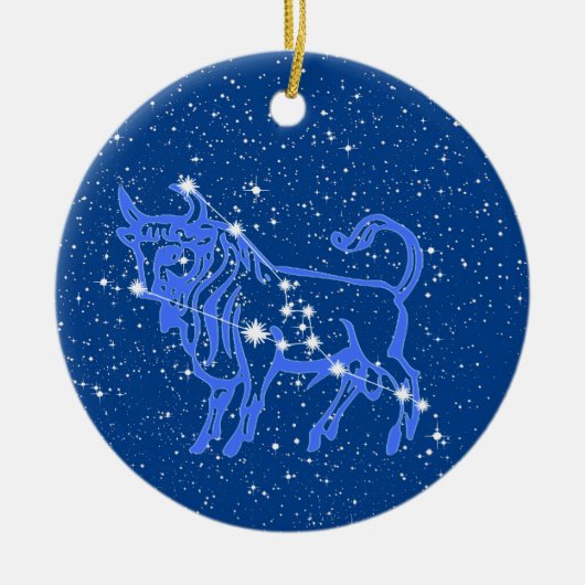 Taurus Zodiac Sign mit Sternen auf Deep Blue Keramik Ornament (Vorne)