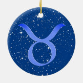 Taurus Zodiac Sign mit Sternen auf Deep Blue Keramik Ornament (Hinten)