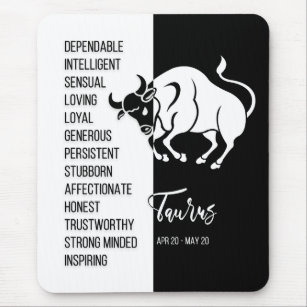 Taurus Zodiac Sign Mousepad, Black & White Mousepad