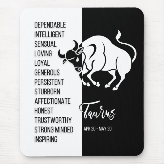 Taurus Zodiac Sign Mousepad, Black & White Mousepad (Vorne)