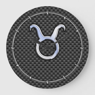 Taurus Zodiac Sign on Black Carbon Fiber Print Große Wanduhr