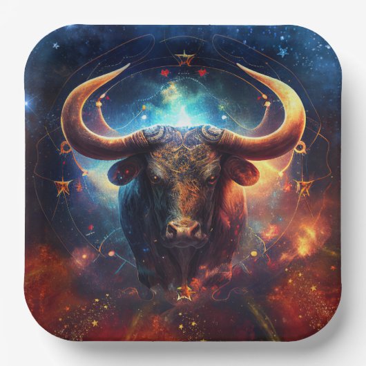 Taurus Zodiac Sign Watercolor Design Pappteller (Vorderseite)