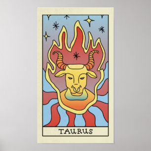 Taurus Zodiac Signage Abstrakt Art Vintage Poster