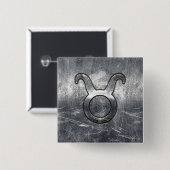 Taurus Zodiac Signing Silver Grunge Not Style Button (Vorne & Hinten)