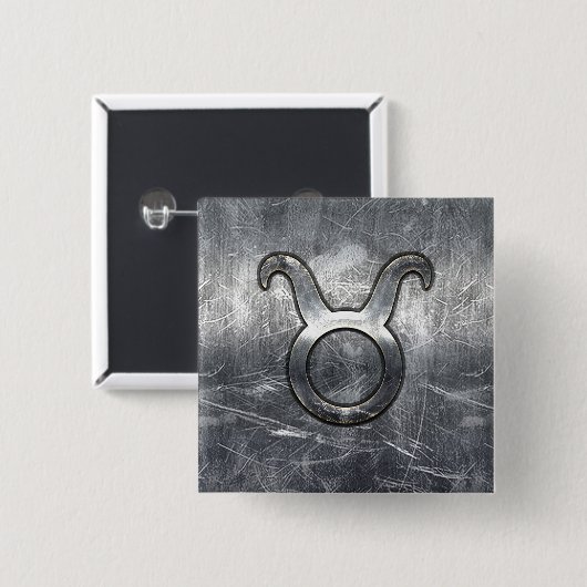 Taurus Zodiac Signing Silver Grunge Not Style Button (Vorne & Hinten)