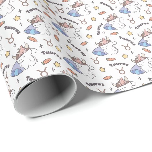 Taurus Zodiac Slumber - Sleepy Bunny Pattern Geschenkpapier (Rolleneckpunkt)