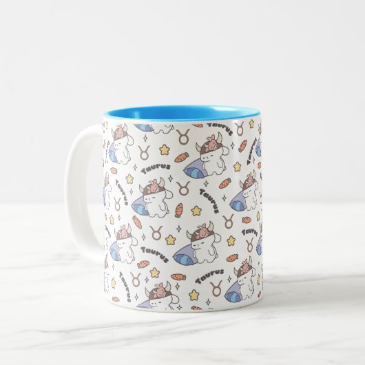 Taurus Zodiac Slumber - Sleepy Bunny Pattern Zweifarbige Tasse (Vorderseite Links)