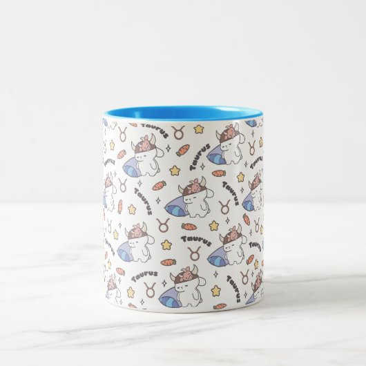 Taurus Zodiac Slumber - Sleepy Bunny Pattern Zweifarbige Tasse (Mittel)