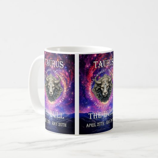 Taurus Zodiac Star Sign Tasse (Vorderseite Links)