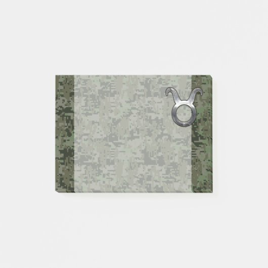 Taurus Zodiac Symbol auf Green Digital Camouflage Post-it Klebezettel (Vorderseite)