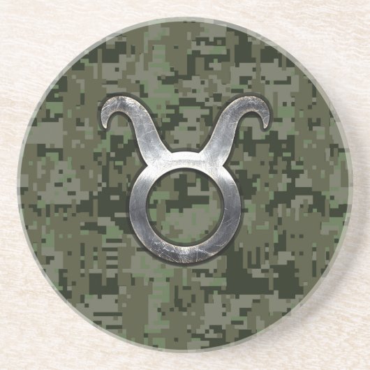 Taurus Zodiac Symbol auf Green Digital Camouflage Sandstein Untersetzer (Vorne)