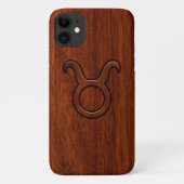 Taurus Zodiac Symbol auf Mahagoni Druck Case-Mate iPhone Hülle (Rückseite)