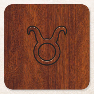 Taurus Zodiac Symbol auf Mahogany Decor Rechteckiger Pappuntersetzer