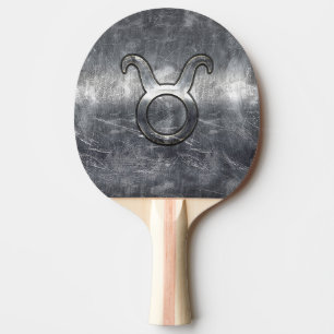 Taurus Zodiac Symbol in Grunge Beändigter Stil Tischtennis Schläger