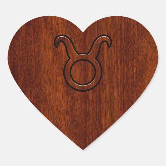 Taurus Zodiac Symbol in Mahogany Style Print Herz-Aufkleber (Vorderseite)