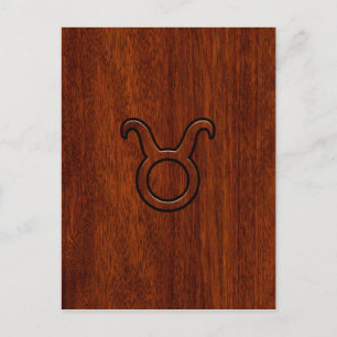 Taurus Zodiac Symbol in Mahogany Style Print Postkarte
