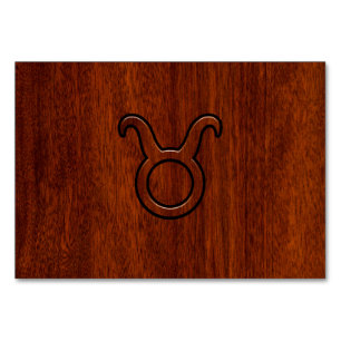 Taurus Zodiac Symbol in Mahogany Style Print Tischnummer