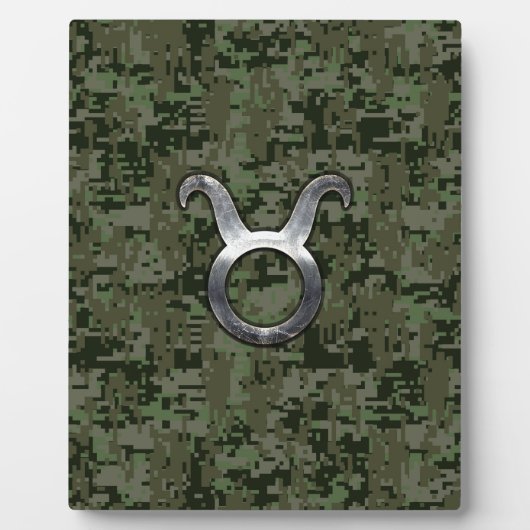 Taurus Zodiac Symbol on Green Digital Camo Fotoplatte (Vorderseite)