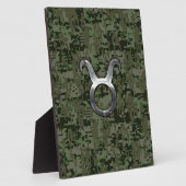 Taurus Zodiac Symbol on Green Digital Camo Fotoplatte (Seite)