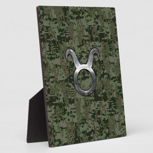 Taurus Zodiac Symbol on Green Digital Camo Fotoplatte (Seite)