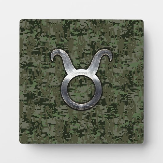 Taurus Zodiac Symbol on Green Digital Camo Fotoplatte (Vorderseite)