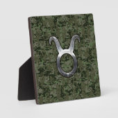 Taurus Zodiac Symbol on Green Digital Camo Fotoplatte (Vorderseite)