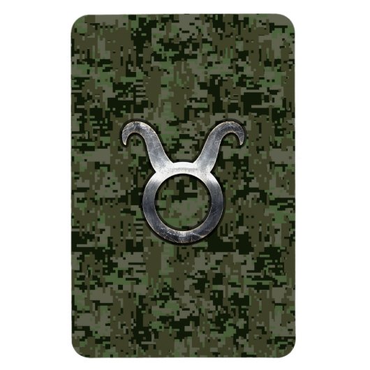 Taurus Zodiac Symbol on Green Digital Camo Magnet (Vertikal)