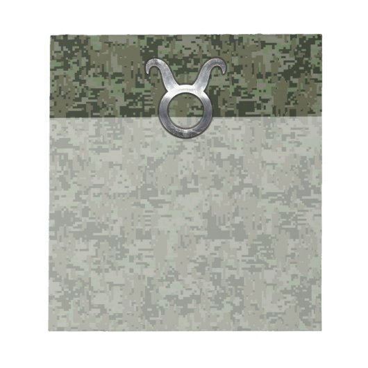 Taurus Zodiac Symbol on Green Digital Camo Notizblock (Vorderseite)