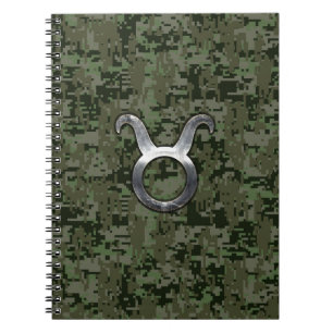 Taurus Zodiac Symbol on Green Digital Camo Notizblock