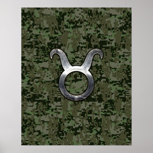 Taurus Zodiac Symbol on Green Digital Camo Poster (Vorne)