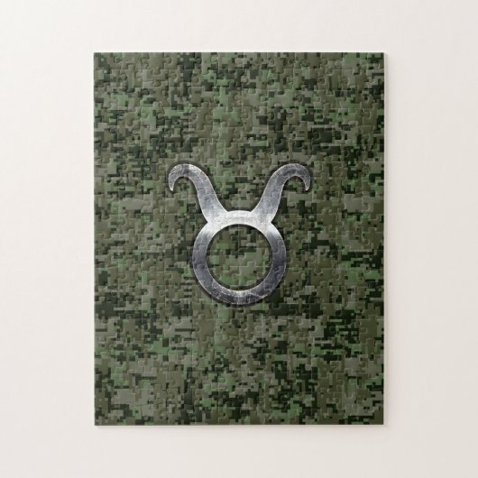 Taurus Zodiac Symbol on Green Digital Camo Puzzle (Vertikal)